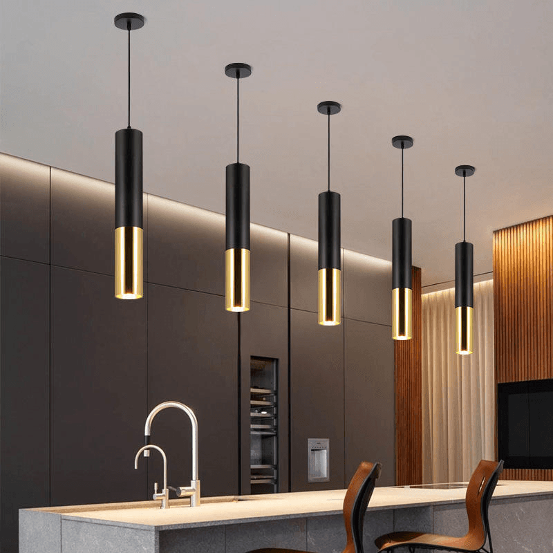 Aluminum Tube Pendant Light Modern Black Brass Gold Home Kitchen Bar Linear Pendant Light Chandelier, Modern Black Gold Aluminum Long Tube LED Lamp Non-Dimmable f, operation11