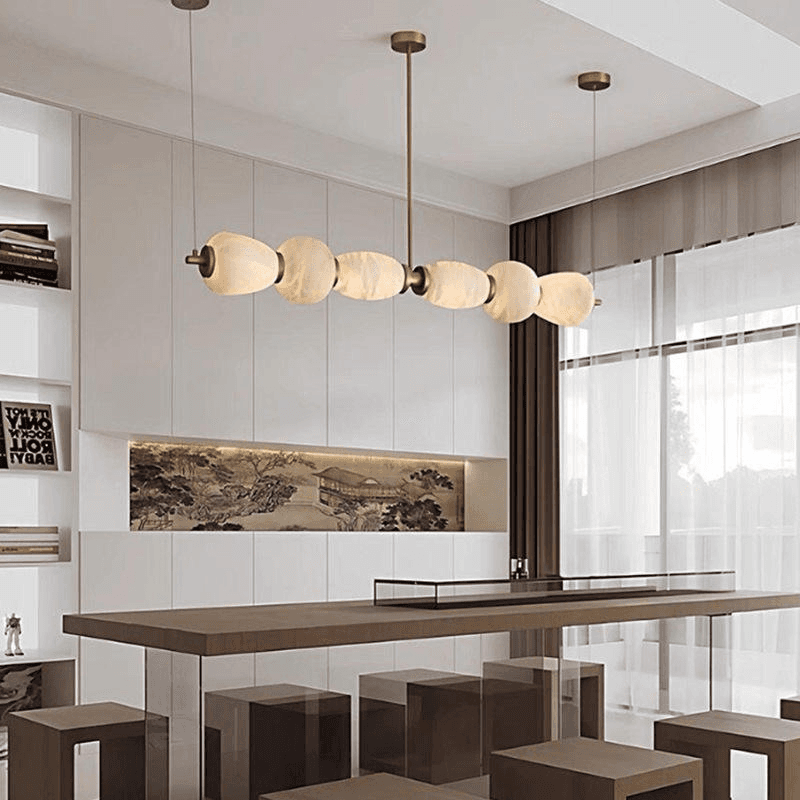 Alabaster Marble Chandelier Modern and Minimalist Long Strip Dining Room Bar High-end Front Desk Chandelier, Modern Natural Marble Linear LED Pendant Light for Home, operation11
