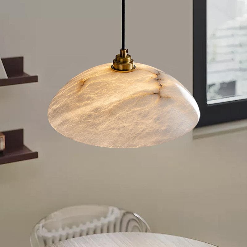Luxury Round Design Dome Alabaster Dining Table Bathroom Living Room Bar Chandelier Marble All Copper Pendant Light, operation11