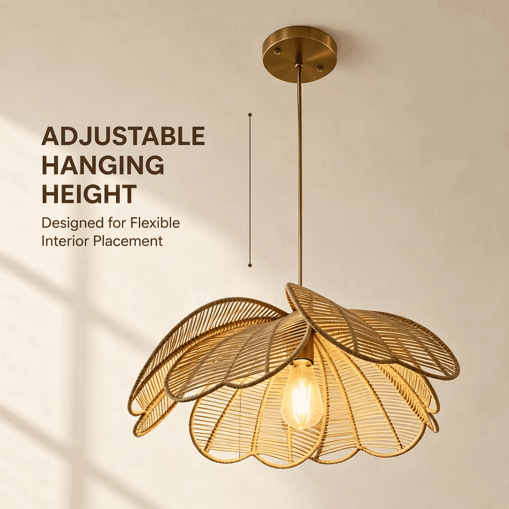 Japanese Retro Wabi-sabi Chandelier Style Iron Hanging Living Room LED Adjustable Height Warm White Pendant Lights, Japanese Retro Wabi-Sabi Rattan Pendant Light, operation11