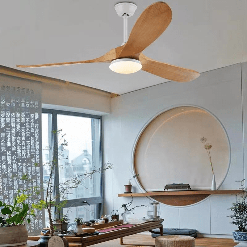 New Style Nordic Luxury 52 Inch Solid Wooden 3 Blade Modern Motor Mute Ceiling Fan Light, Deep Walnut Ceiling Fan With Light PL0918-08, Remote 3-Speed, operation11