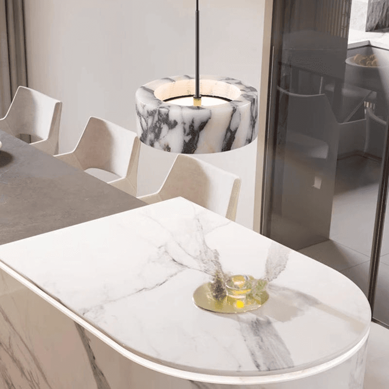 Indoor Linear Restaurant Kitchen Island Creative Marble Pendant Light Decoration Home Chandeliers Lamp, Modern Natural Marble Pendant Light, Dimmable LED Ring Hangi, operation11