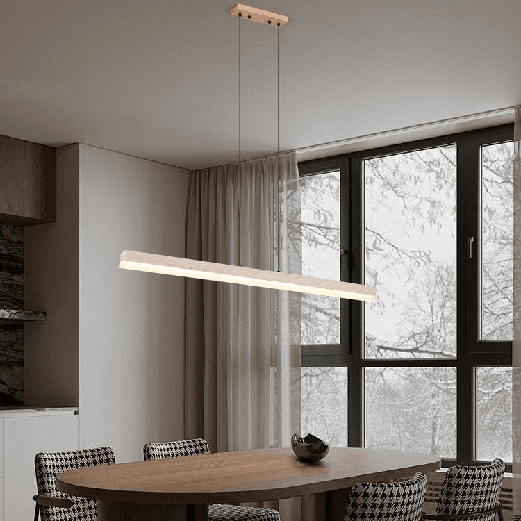Travertine Pendant Lamp Wood Stone Lamp Modern Chandelier Lamp Pendant for Dining Room, Travertine Walnut Wood LED Linear Pendant Light for Home, operation11